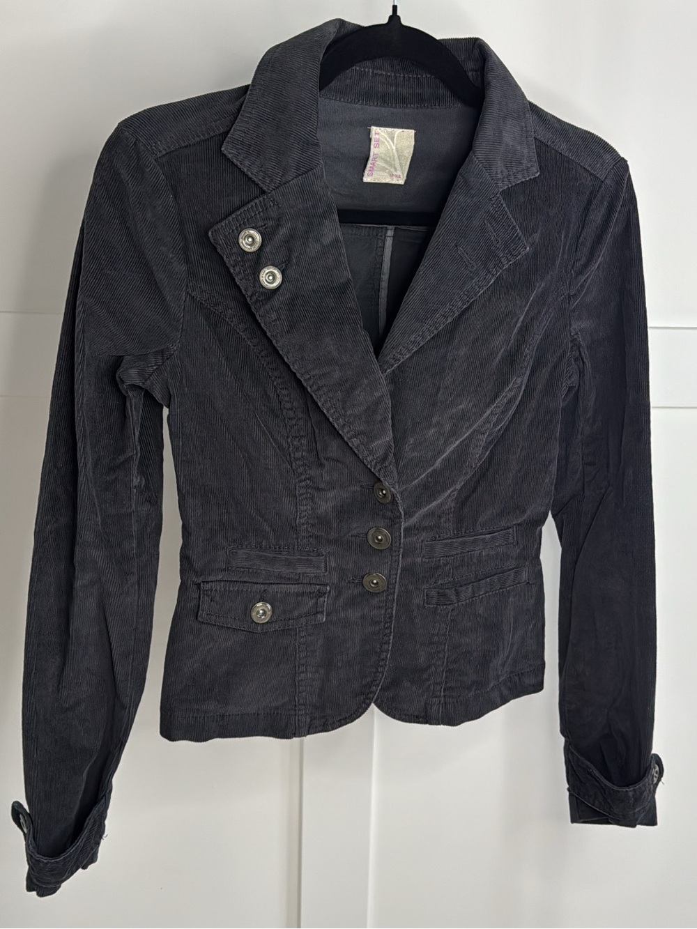 Vintage Y2K Tailored Corduroy Blazer Jacket - Charcoal Gray